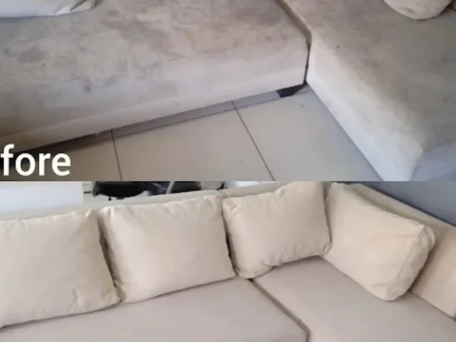 Fabric chair being cleaned as part of an upholstery service